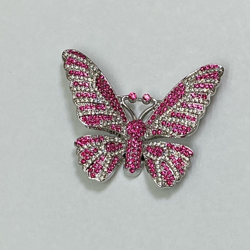Pink and Silver Butterfly Brooch - Picture 2 of 6